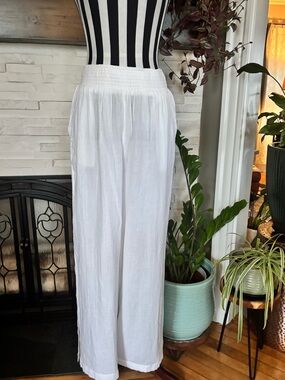American Eagle Aerie White Elastic High Waist Wide Leg Party Pants MEDIUM